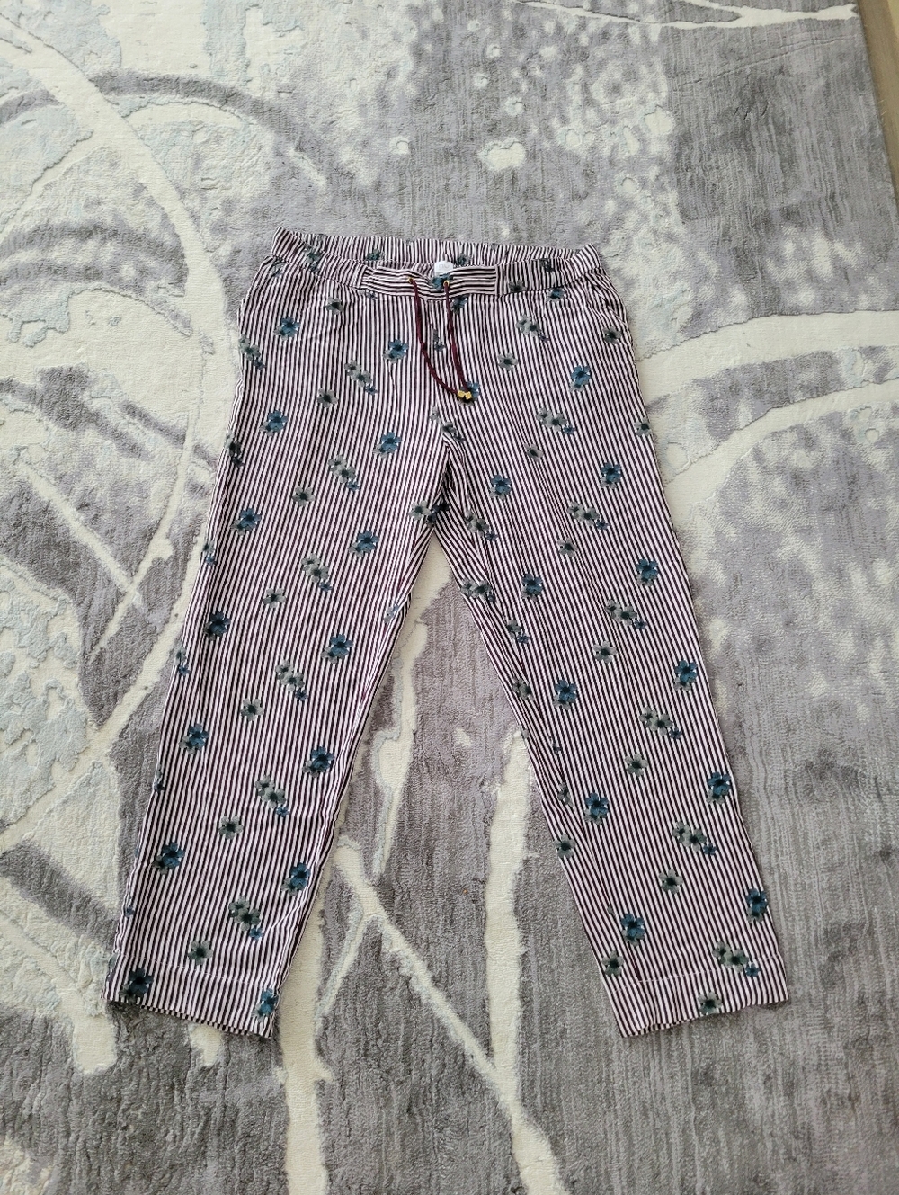 Simons Stripe Floral Pull-On Casual Women Pants Size L